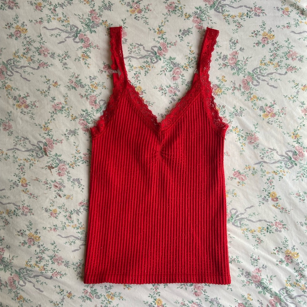 Red lace tank top